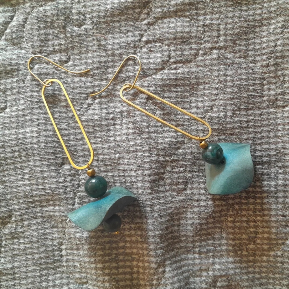 Handmade Long 'Ruffle' Earrings - Green